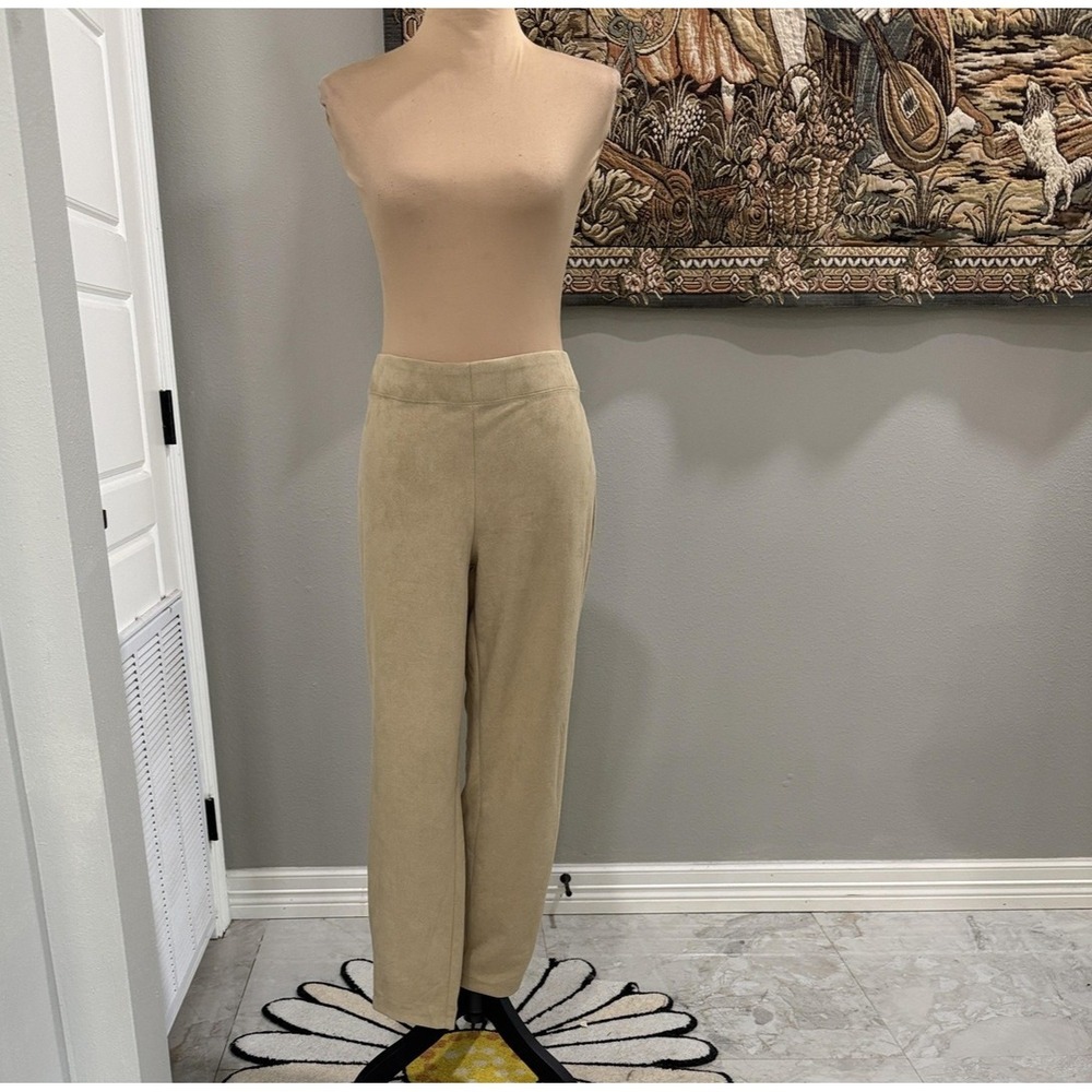 Max Studio‎ Pants Womens XL Beige Microfiber Straight Leg Pull On Stretch Casual